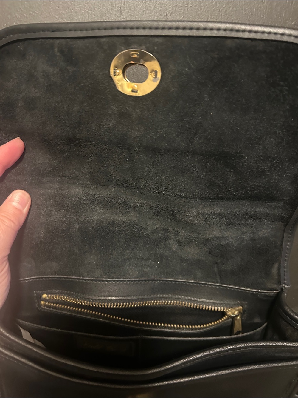 Black Leather Crossbody Bag with Gold Turn-Lock - Picture 2 of 6